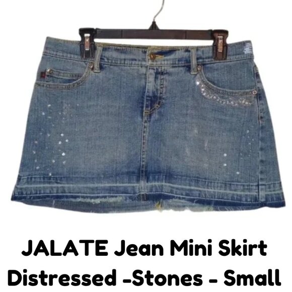 JALATE Distressed Jean Mini Skirt - Picture 1 of 12